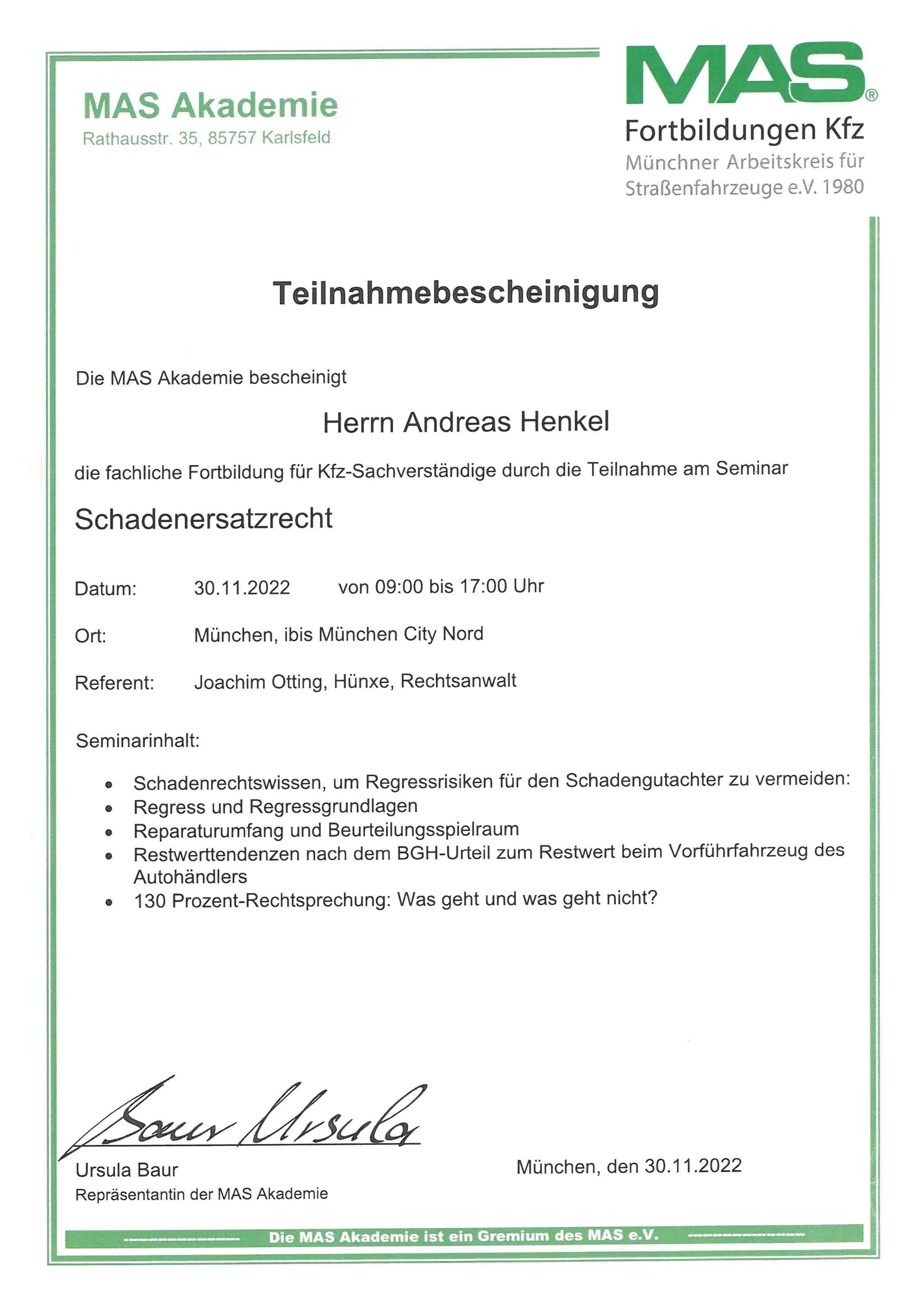 MAS Akademi: Schadenersatzrecht 