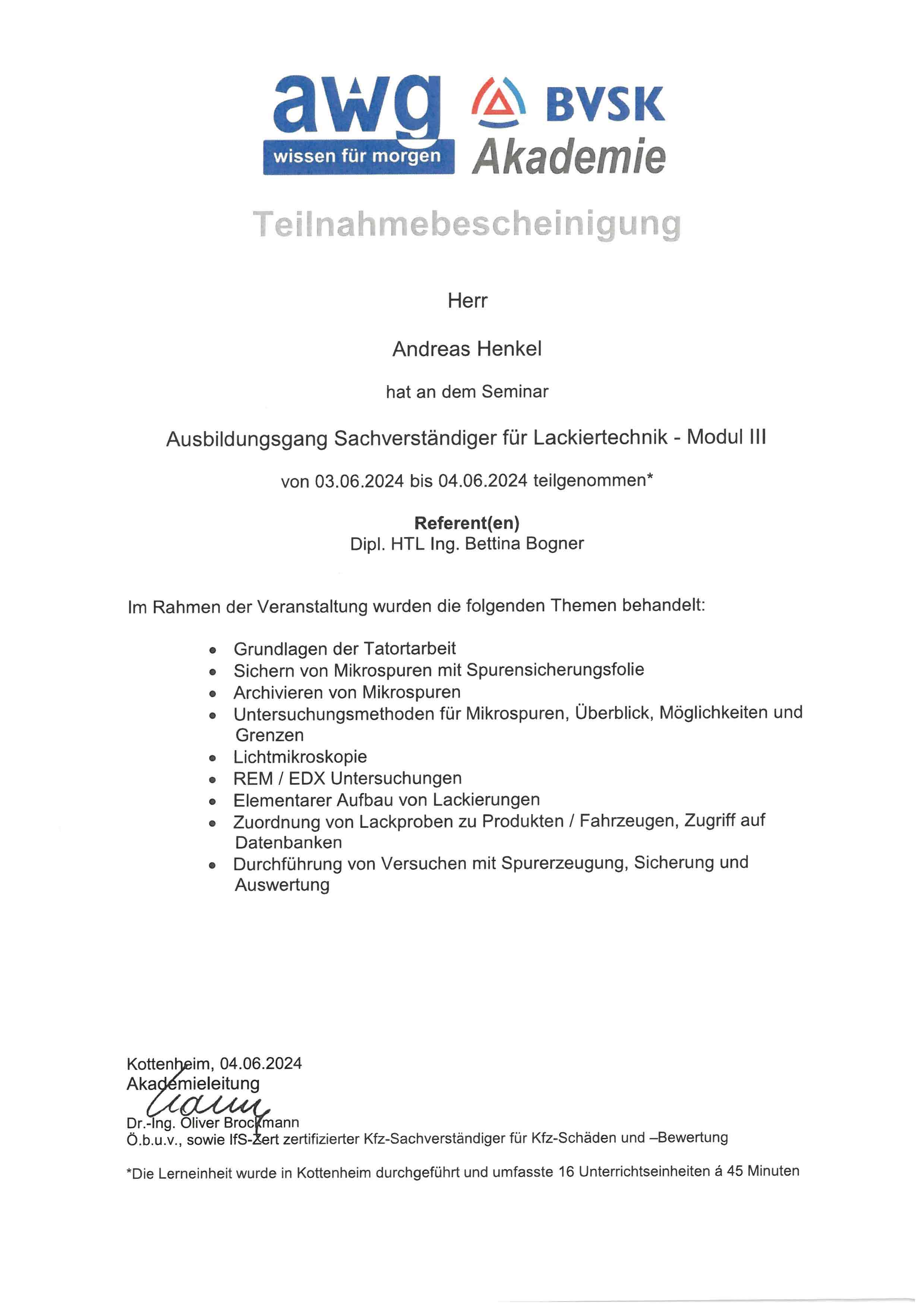 BVSK/AWG Akademi: Sachverständiger für Lacktechnik 
