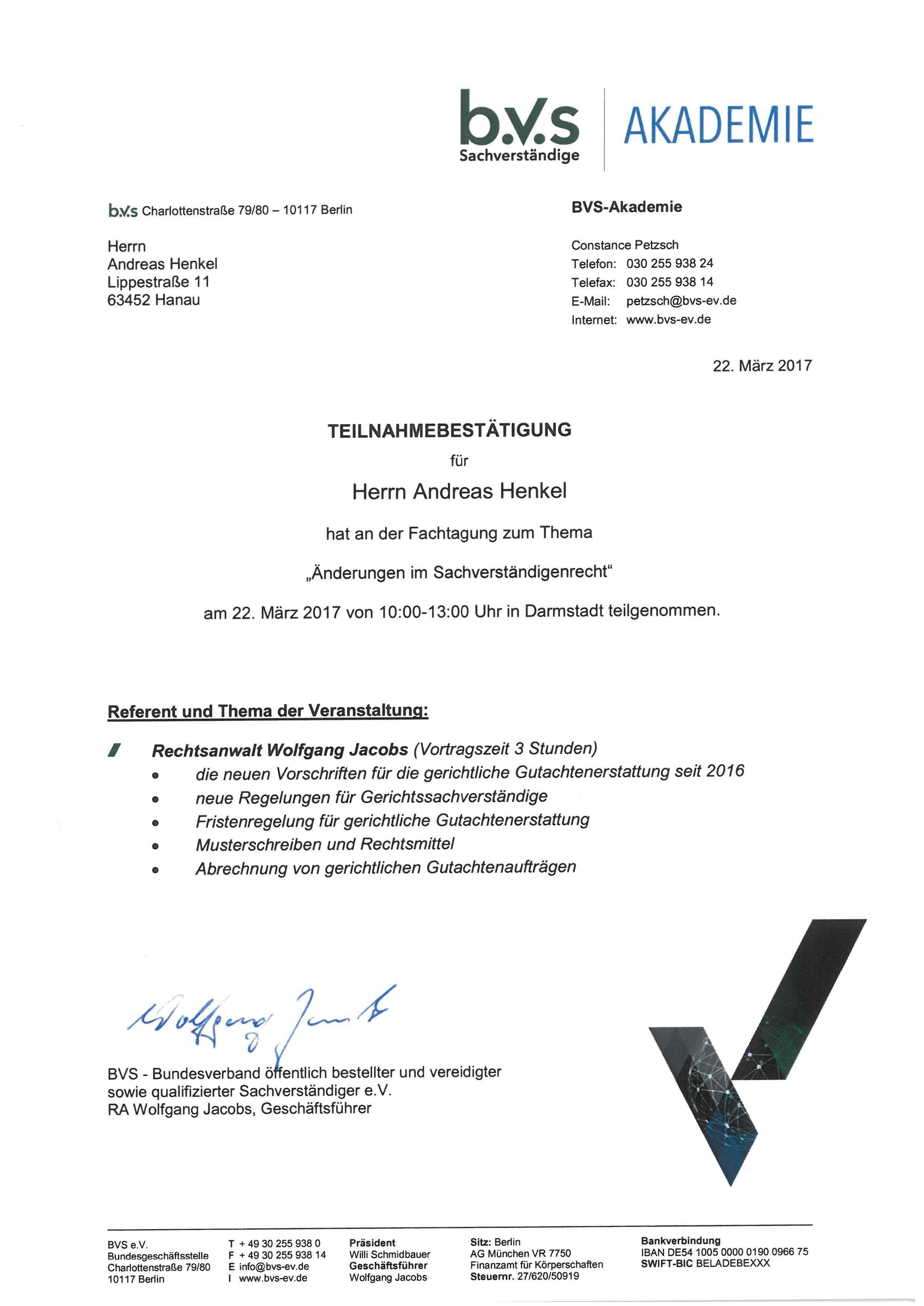 BVS: Änderung im Sachverständigenrecht 